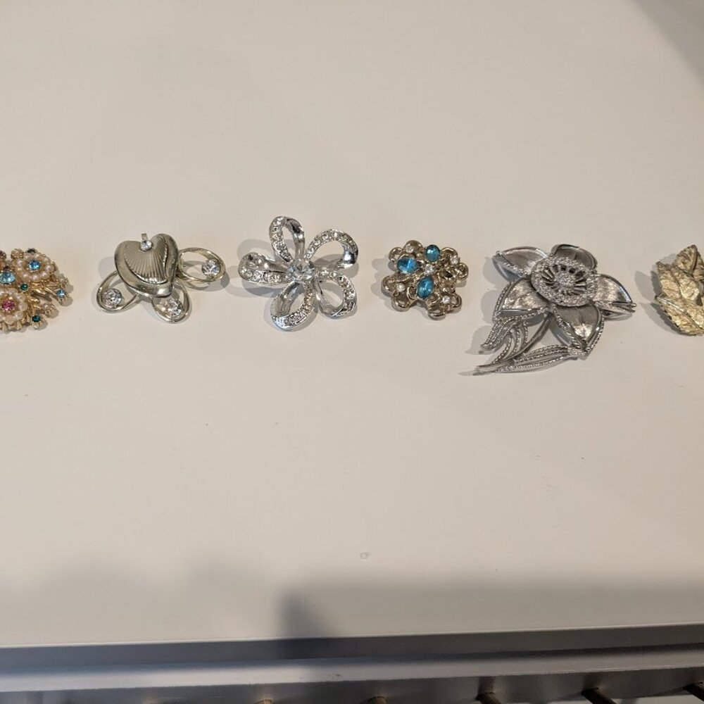 Vintage enamel lapel pin lot, 6 floral vintage pins, elegant costume jewelry